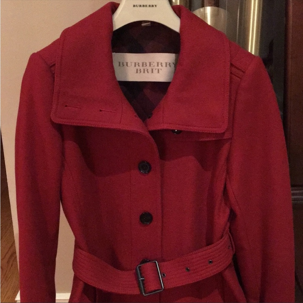 Burberry Wool Coat - Red - US 6